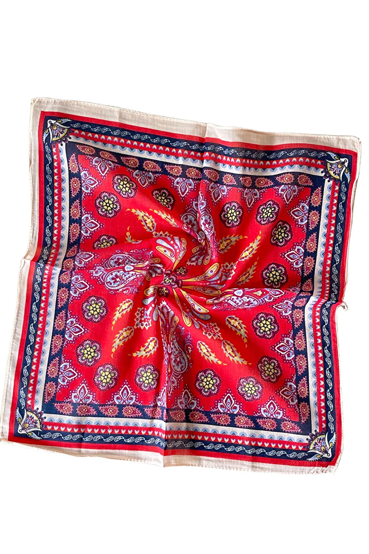 %100 Pamuk Bandana Fular Saten Çanta Aksesuarı Özel Desen Bandana 45X50 Cm
