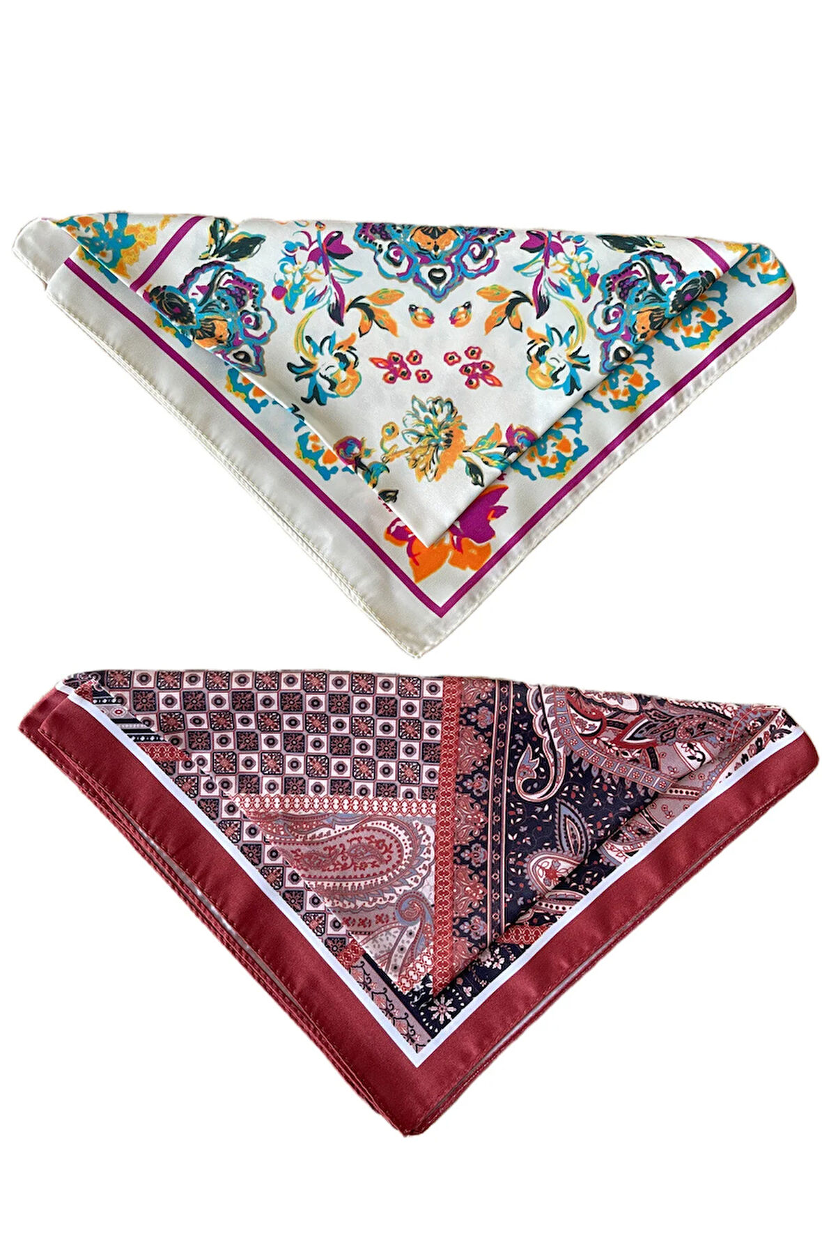2 Li Saten Bandana Seti Saten Fular Saten Çanta Aksesuarı Özel Desen Bandana 45X50 Cm
