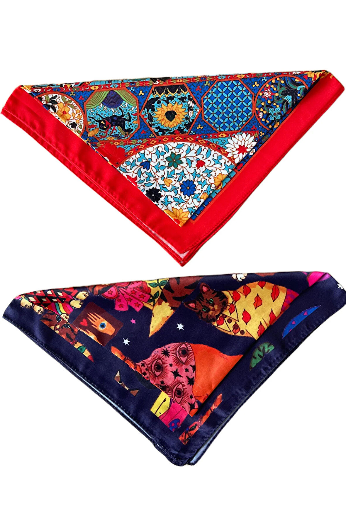 2 Li Saten Bandana Seti Saten Fular Saten Çanta Aksesuarı Özel Desen Bandana 45X50 Cm
