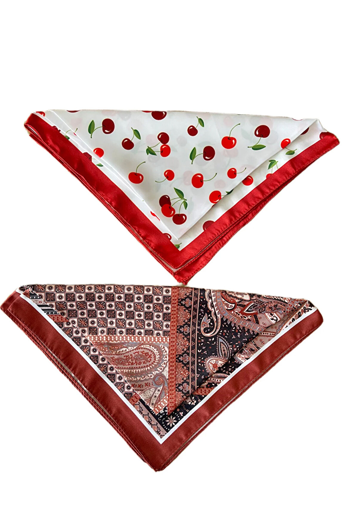 2 Li Saten Bandana Seti Saten Fular Saten Çanta Aksesuarı Özel Desen Bandana 45X50 Cm