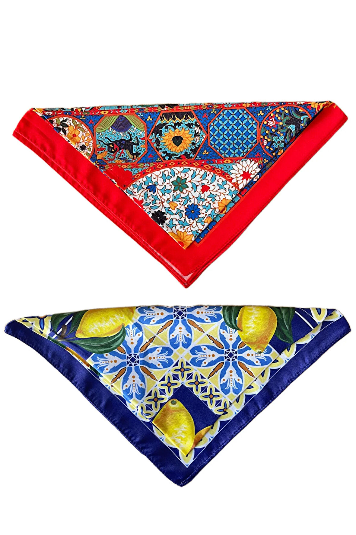 2 Li Saten Bandana Seti Saten Fular Saten Çanta Aksesuarı Özel Desen Bandana 45X50 Cm
