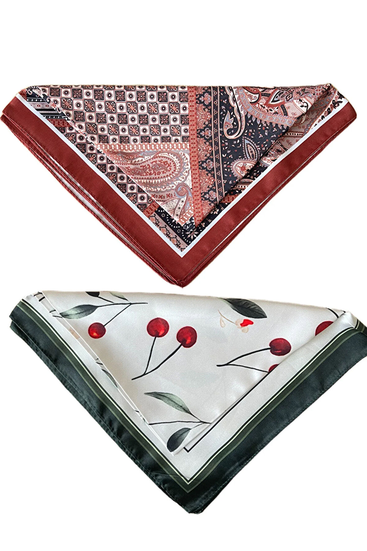 2 Li Saten Bandana Seti Saten Fular Saten Çanta Aksesuarı Özel Desen Bandana 45X50 Cm