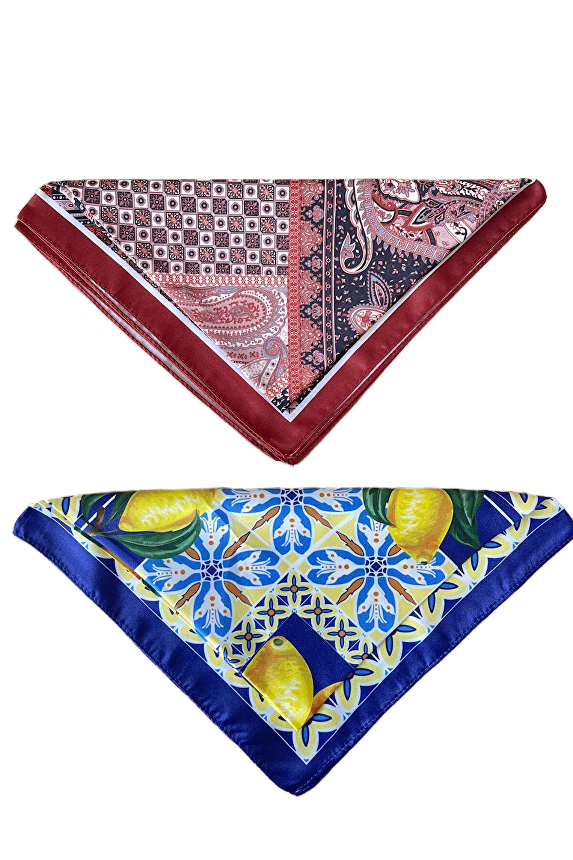 2 Li Saten Bandana Seti Saten Fular Saten Çanta Aksesuarı Özel Desen Bandana 45X50 Cm