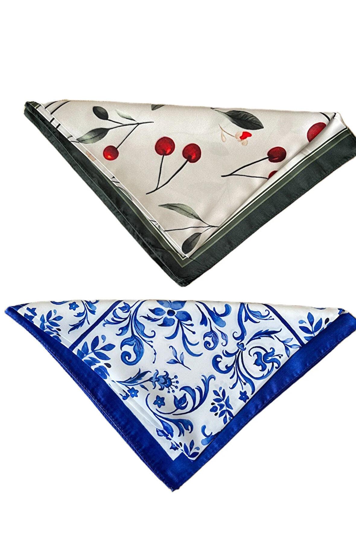 2 Li Saten Bandana Seti Saten Fular Saten Çanta Aksesuarı Özel Desen Bandana 45X50 Cm