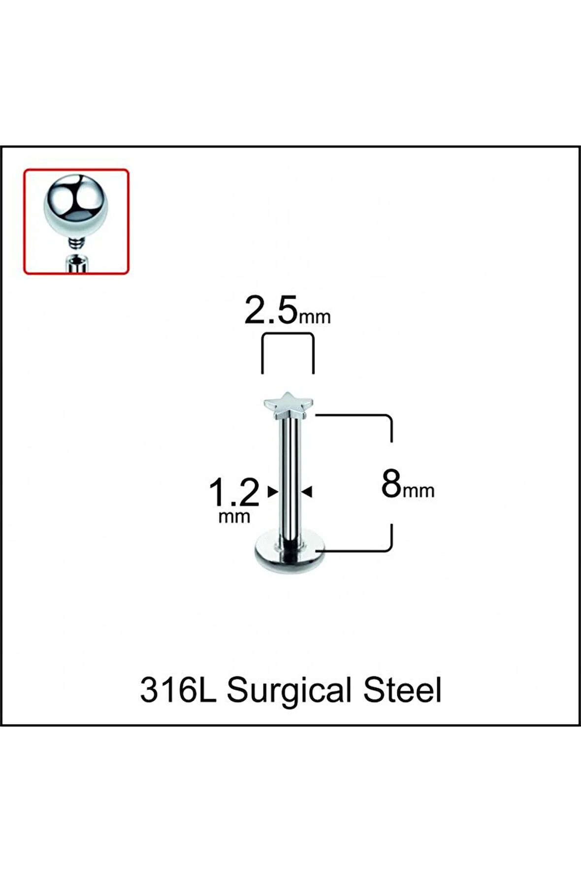 316 L Cerrahi Çelik Yıldız Modeli Dudak Kıkırdak Helix Tragus Piercingi