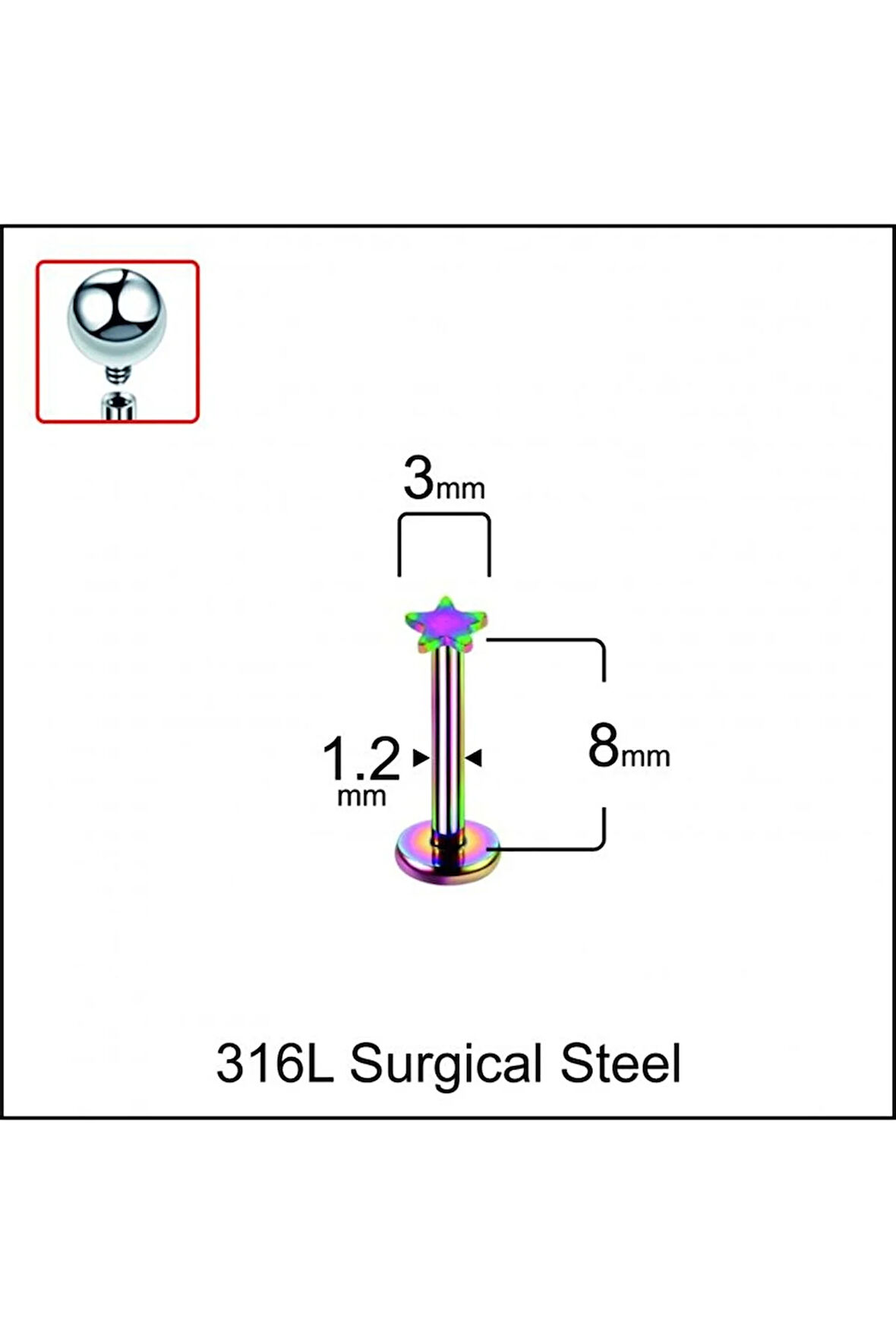 316 L Cerrahi Çelik Yıldız Modeli Dudak Kıkırdak Helix Tragus Piercingi