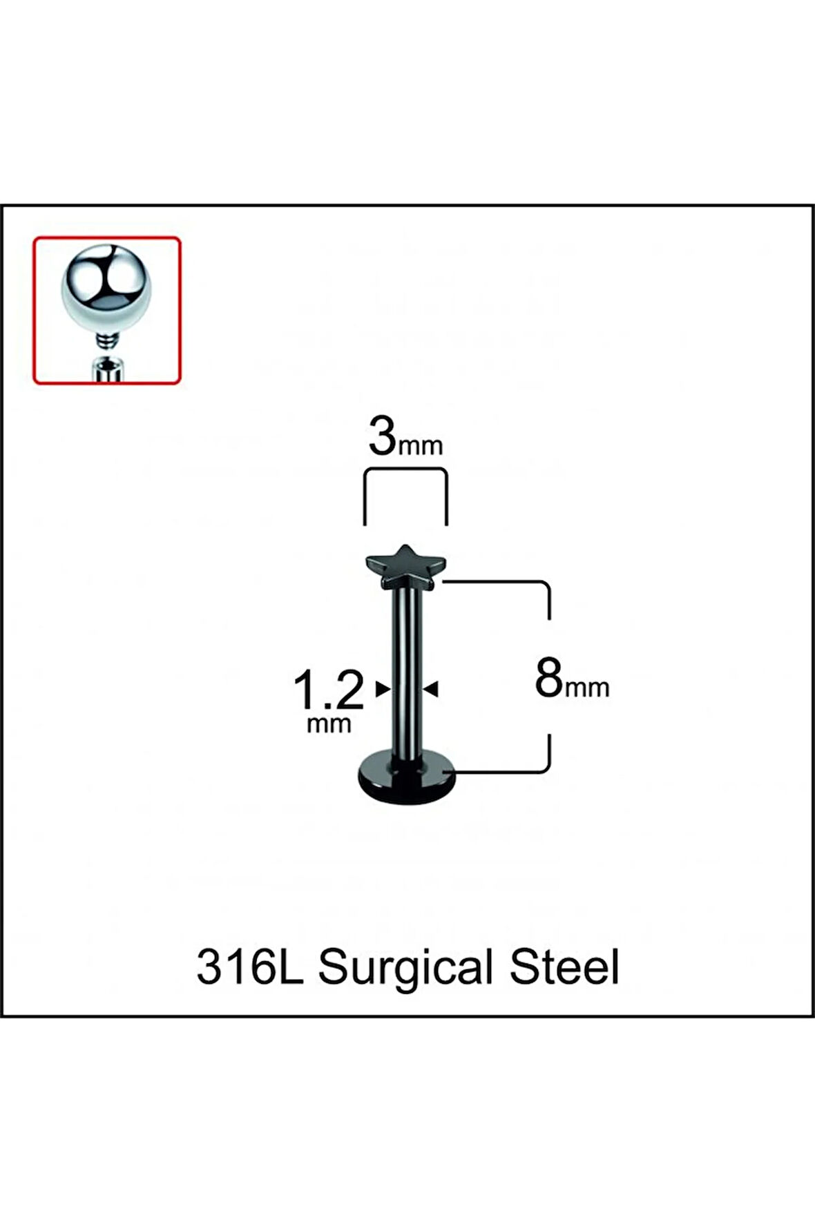 316 L Cerrahi Çelik Yıldız Modeli Dudak Kıkırdak Helix Tragus Piercingi