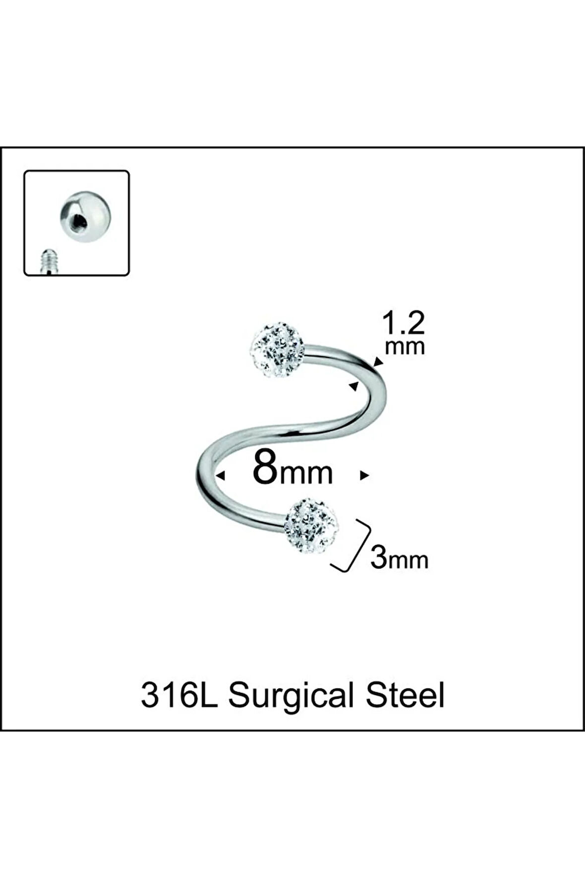 316 L Cerrahi Çelik Parlak Top Halka Piercing