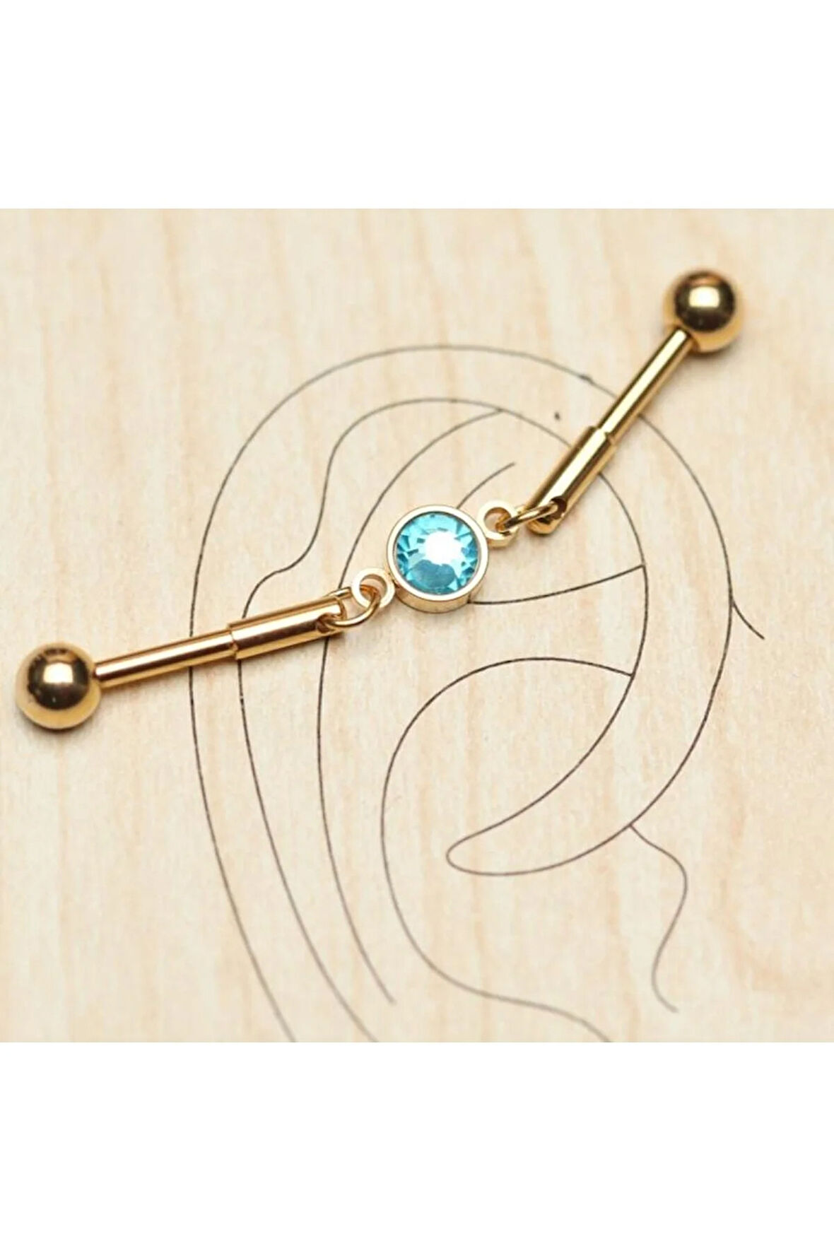 316 L Cerrahi Çelik Teş Taş Mavi Köprü Piercing