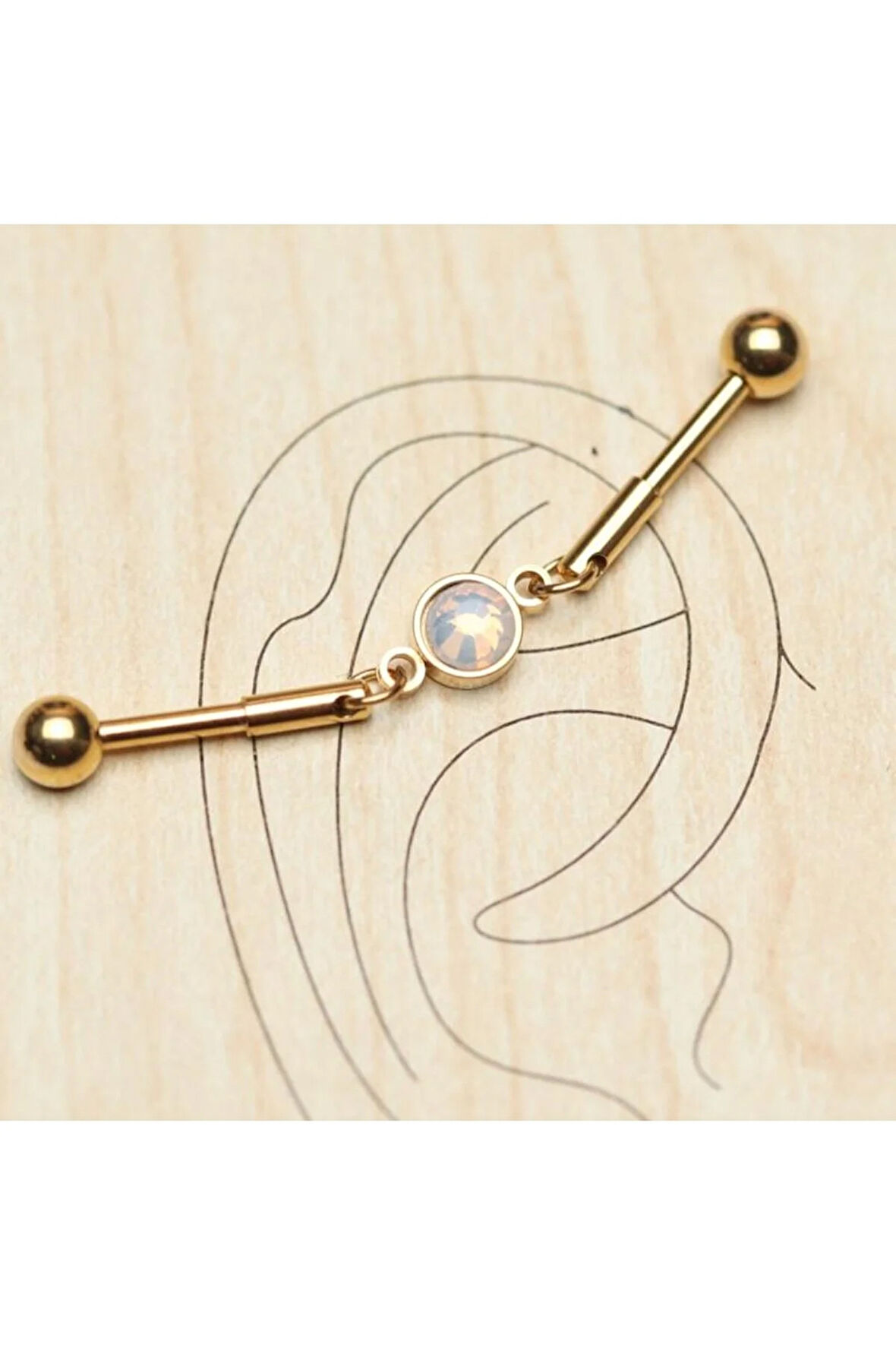 316 L Cerrahi Çelik Teş Taş Opal Köprü Piercing