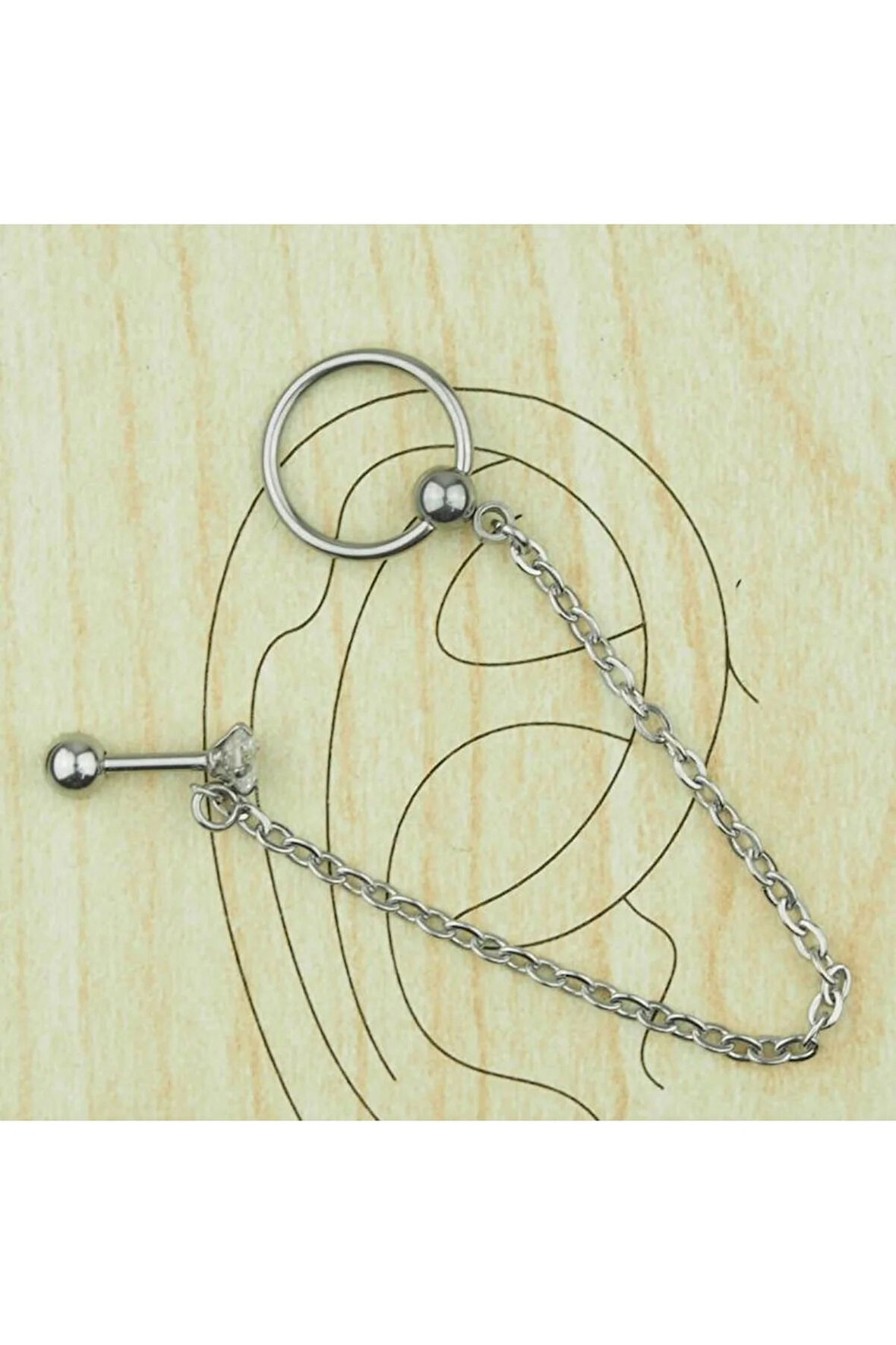 316 L Cerrahi Çelik Tek Taş Zincirli Tasarım Köprü Piercing