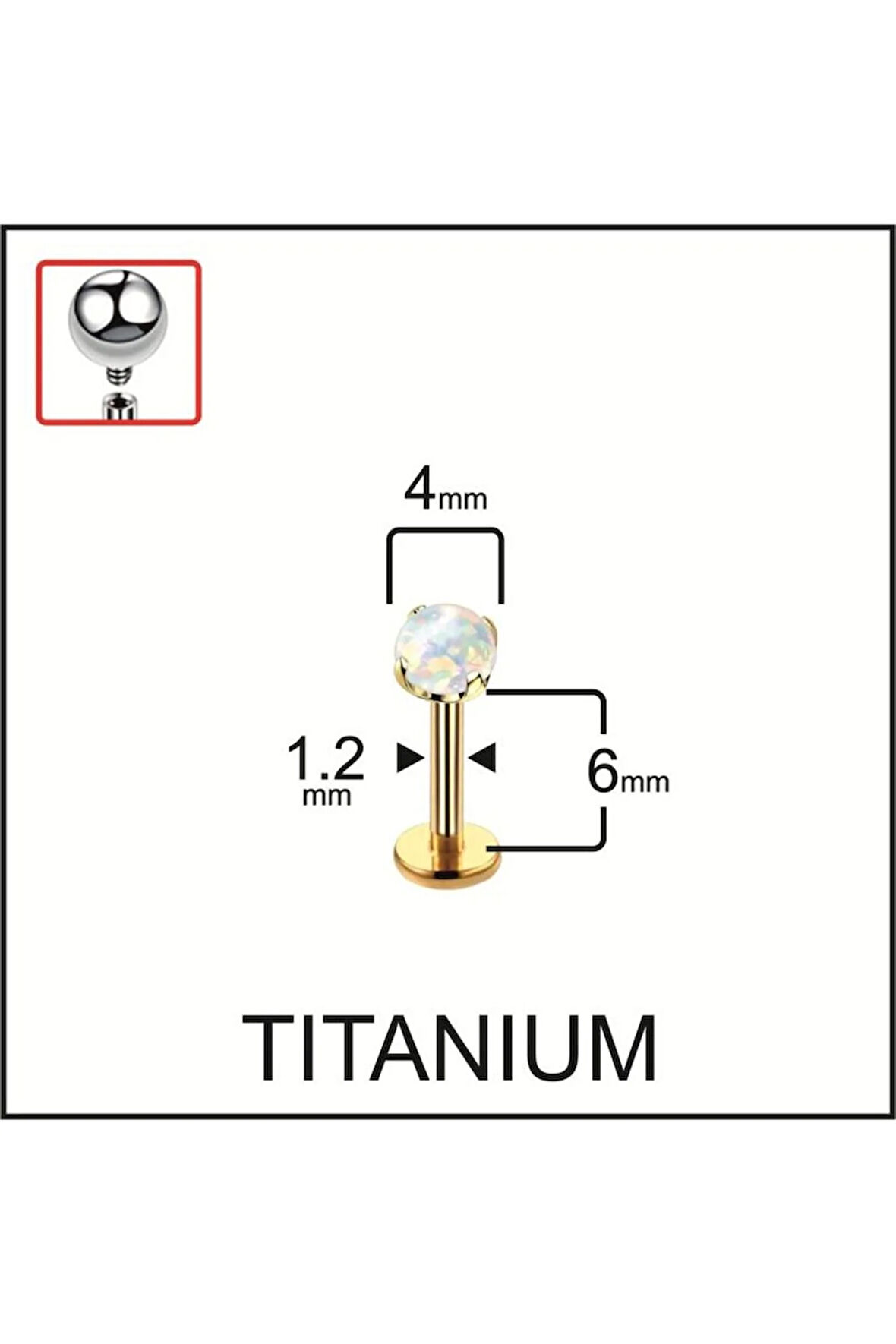 Yüksek Kalite Titanyum Titanium Opal Taşlı Kıkırdak Helix Tragus Titanyum Piercingi