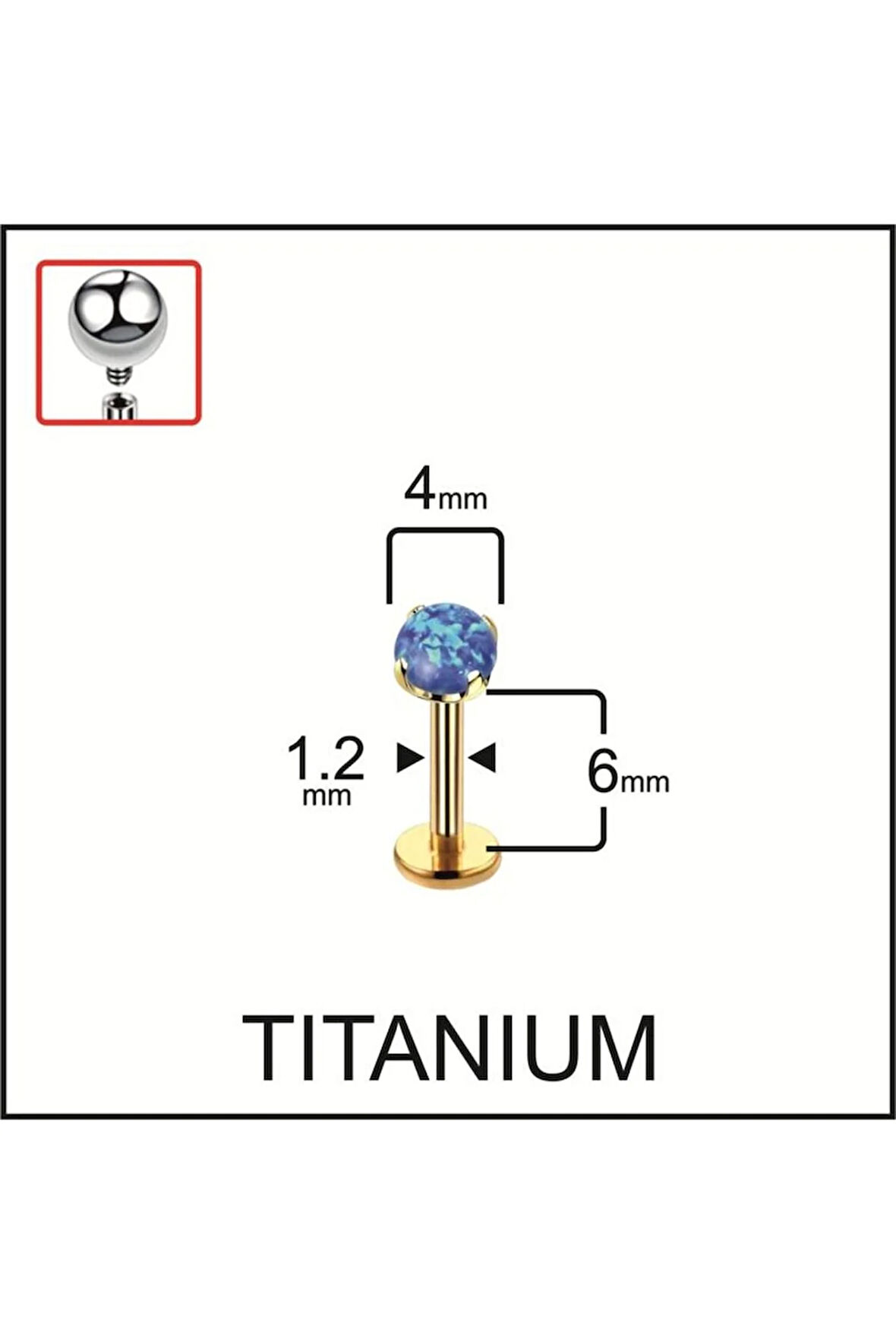 Yüksek Kalite Titanyum Titanium Opal Taşlı Kıkırdak Helix Tragus Titanyum Piercingi