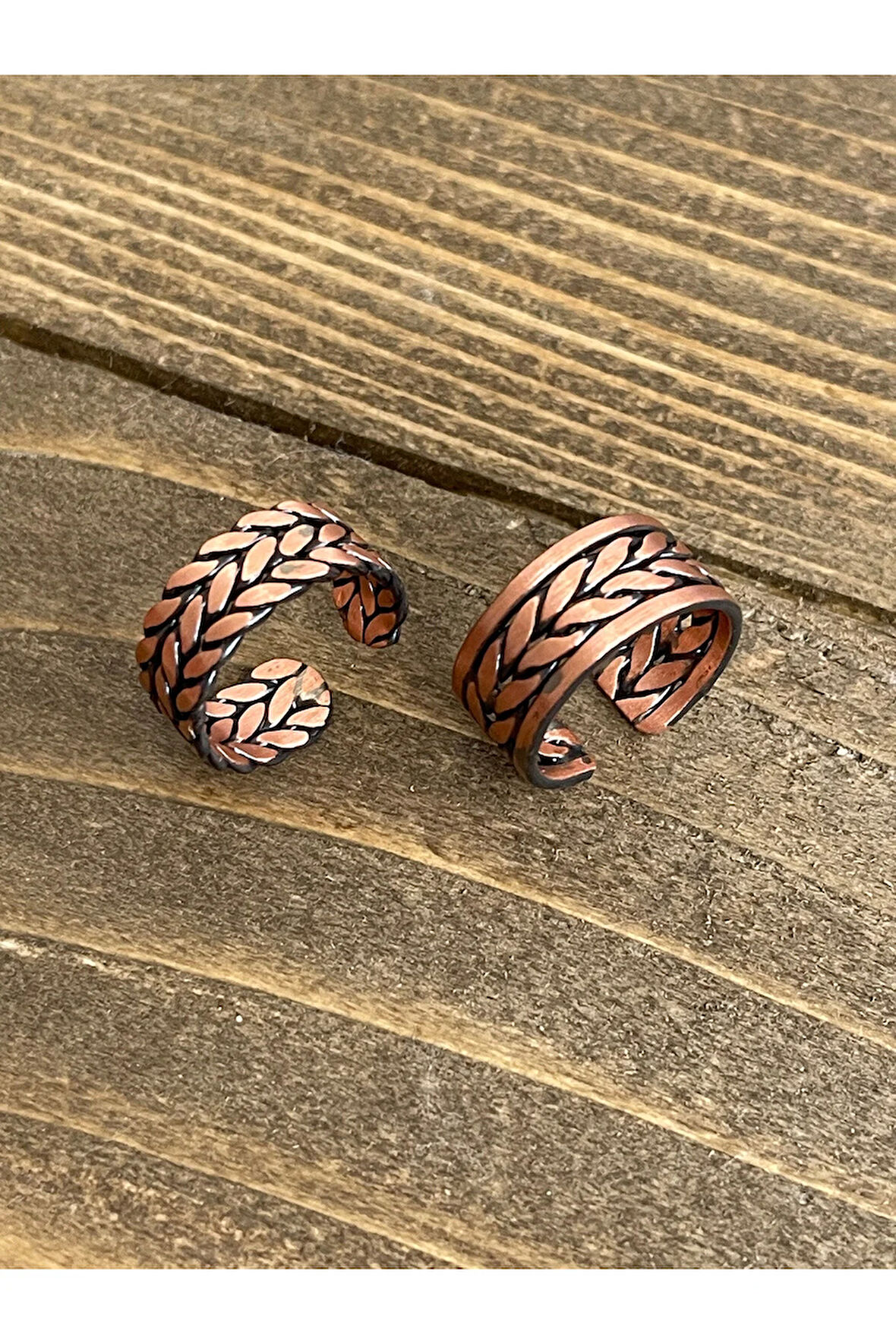 %100 Saf Bakır Ayarlanabilir Ölçü 2li Yüzük Özel Tasarım Bakır Yüzük