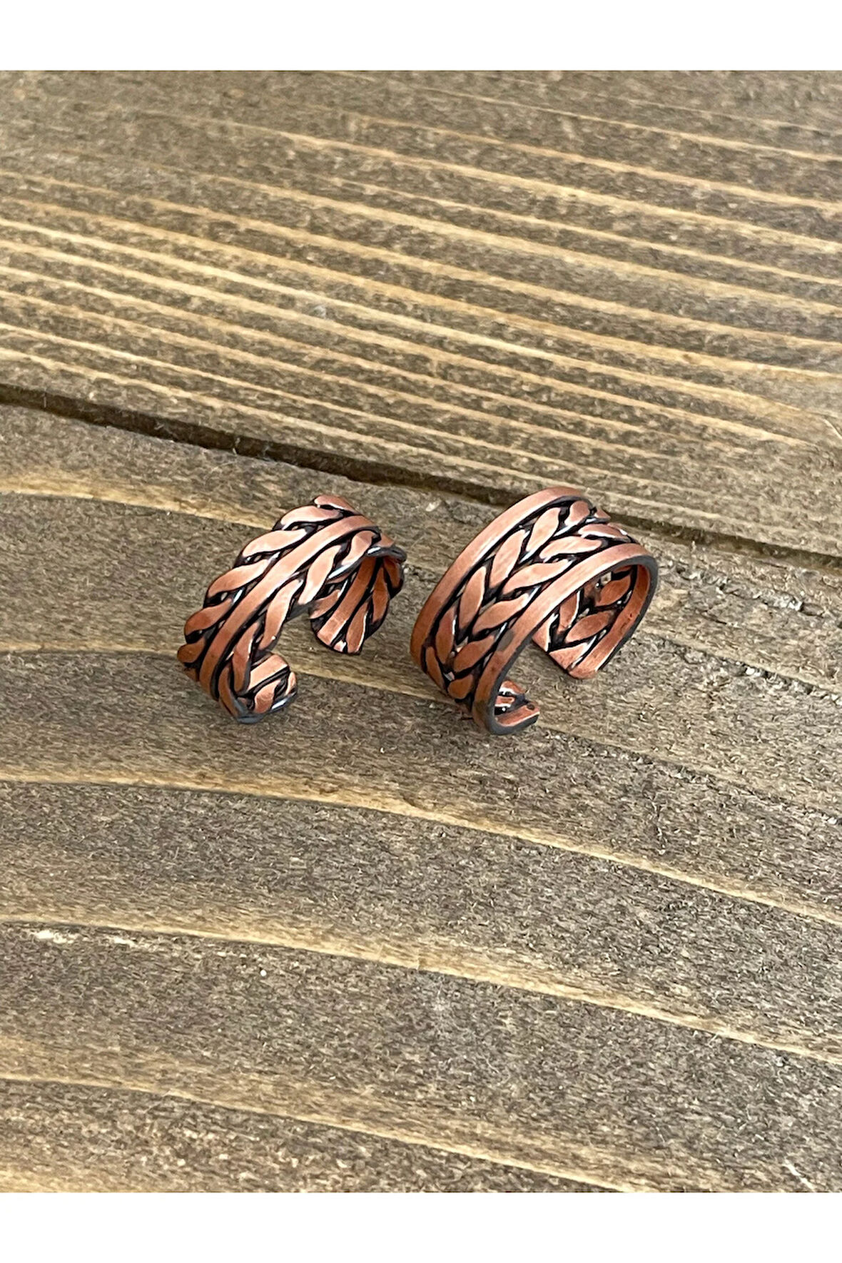 %100 Saf Bakır Ayarlanabilir Ölçü 2li Yüzük Özel Tasarım Bakır Yüzük