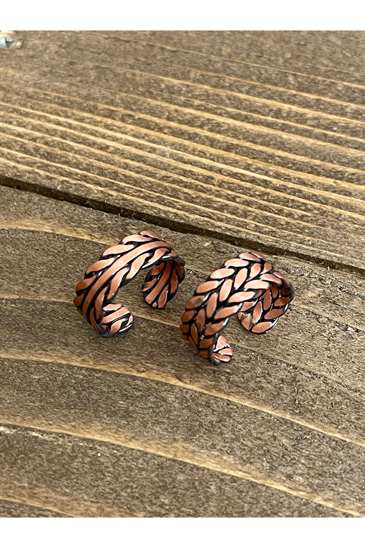 %100 Saf Bakır Ayarlanabilir Ölçü 2li Yüzük Özel Tasarım Bakır Yüzük