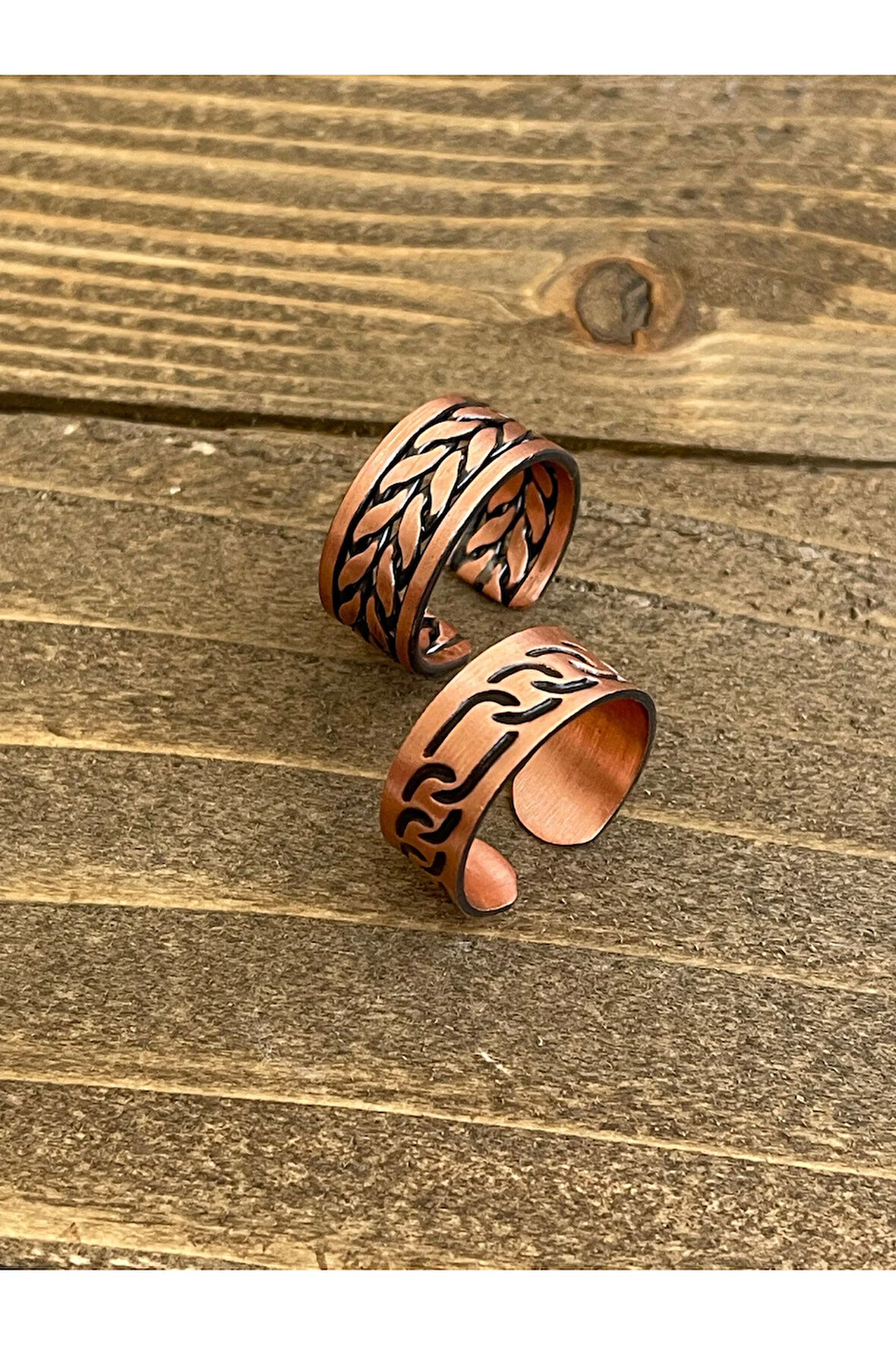 %100 Saf Bakır Ayarlanabilir Ölçü 2li Yüzük Özel Tasarım Bakır Yüzük