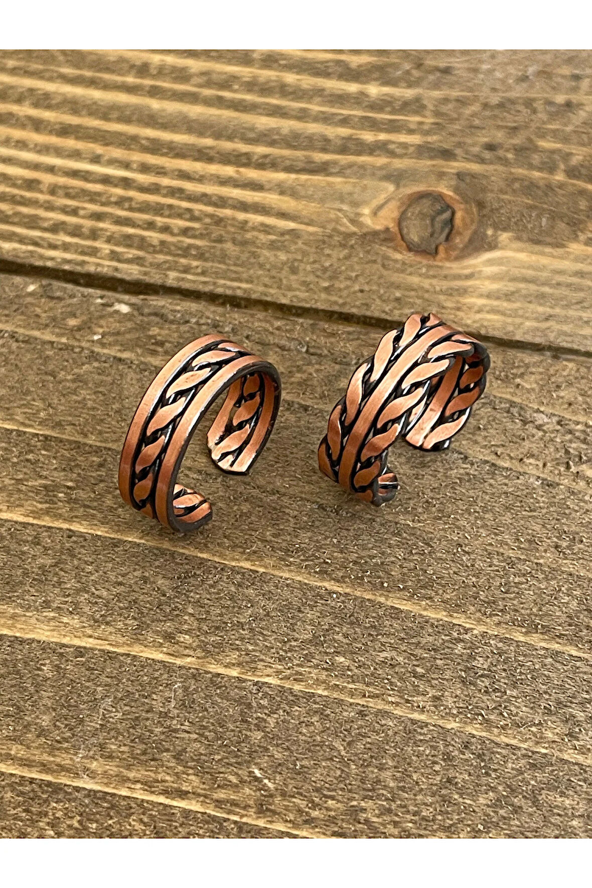 %100 Saf Bakır Ayarlanabilir Ölçü 2li Yüzük Özel Tasarım Bakır Yüzük