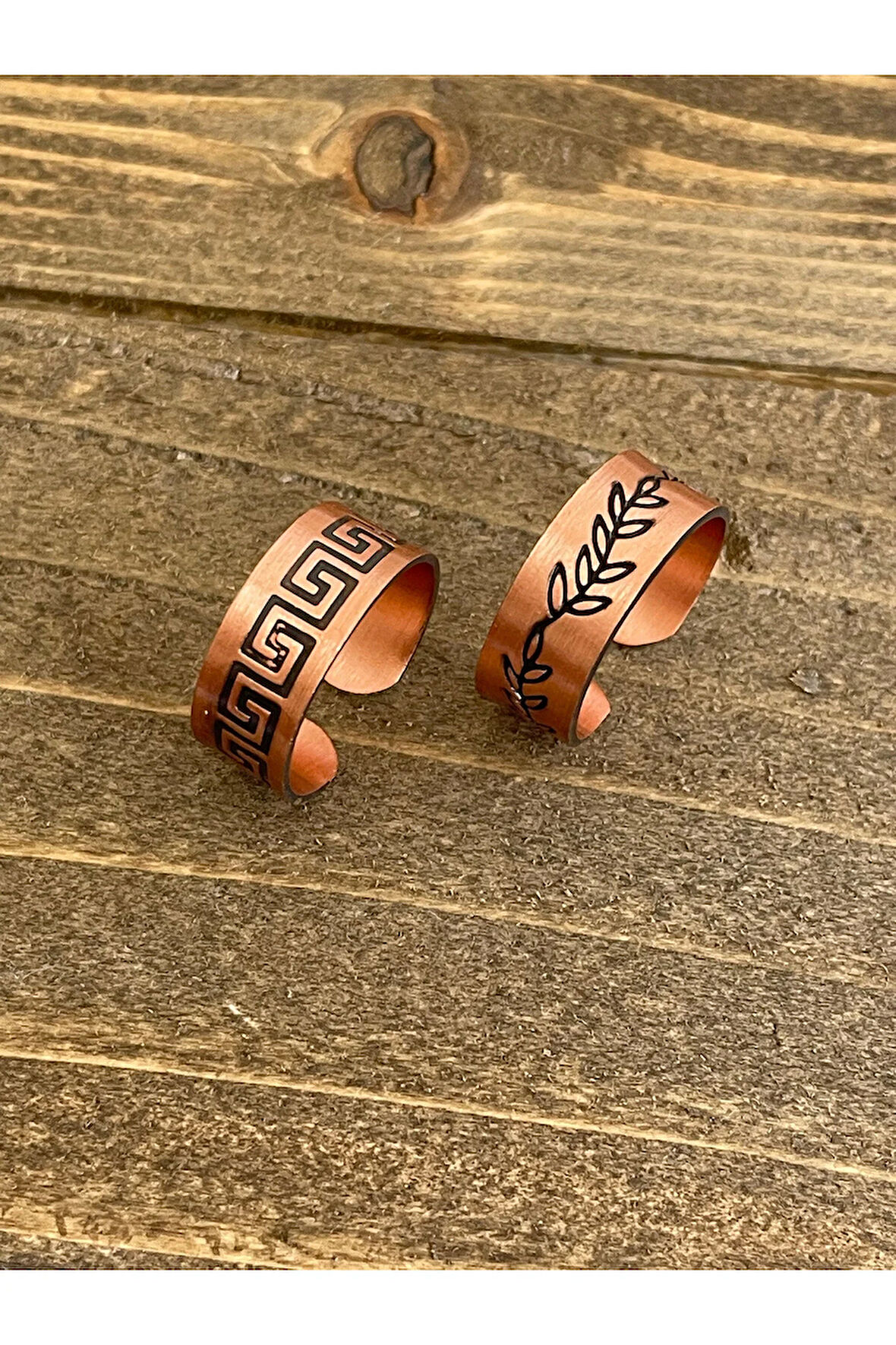 %100 Saf Bakır Ayarlanabilir Ölçü 2li Yüzük Özel Tasarım Bakır Yüzük