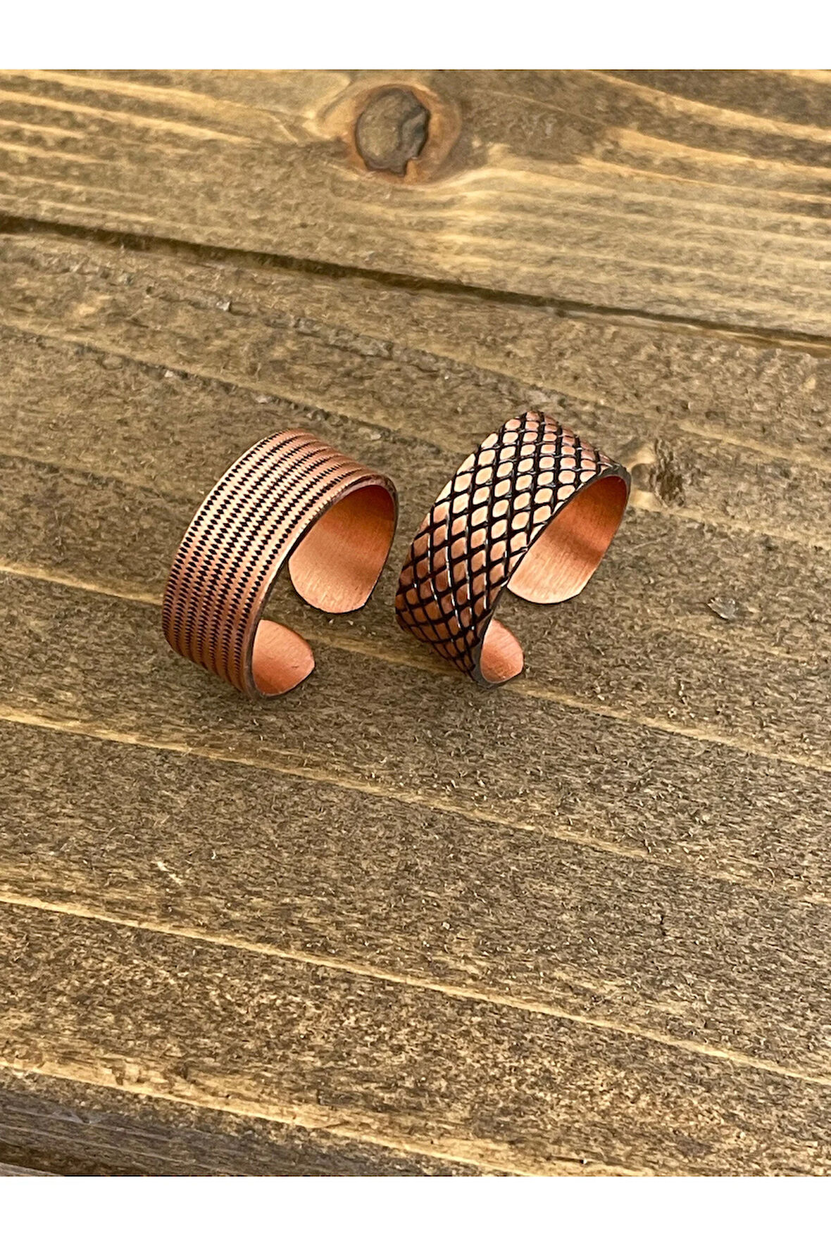 %100 Saf Bakır Ayarlanabilir Ölçü 2li Yüzük Özel Tasarım Bakır Yüzük