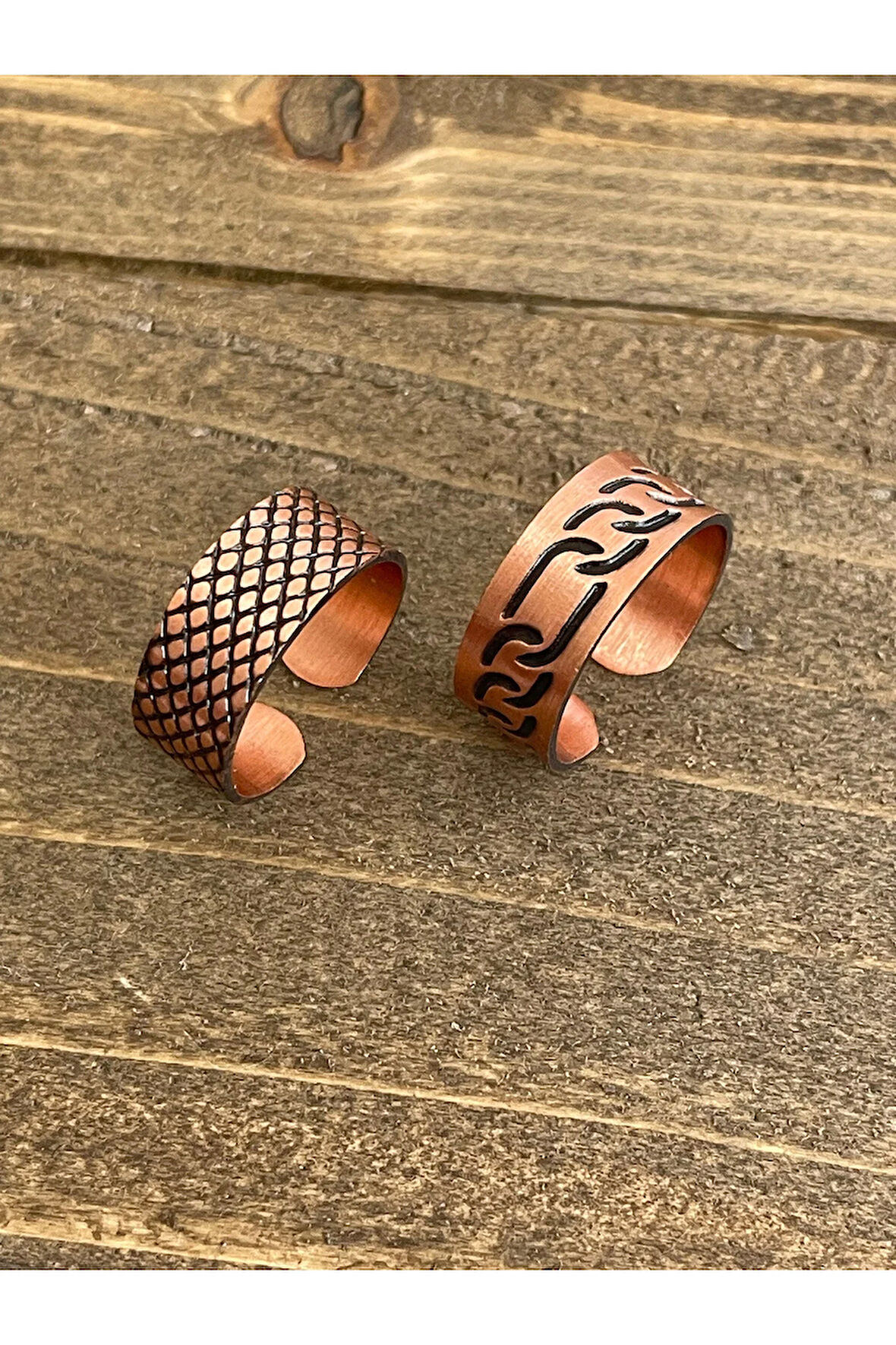 %100 Saf Bakır Ayarlanabilir Ölçü 2li Yüzük Özel Tasarım Bakır Yüzük