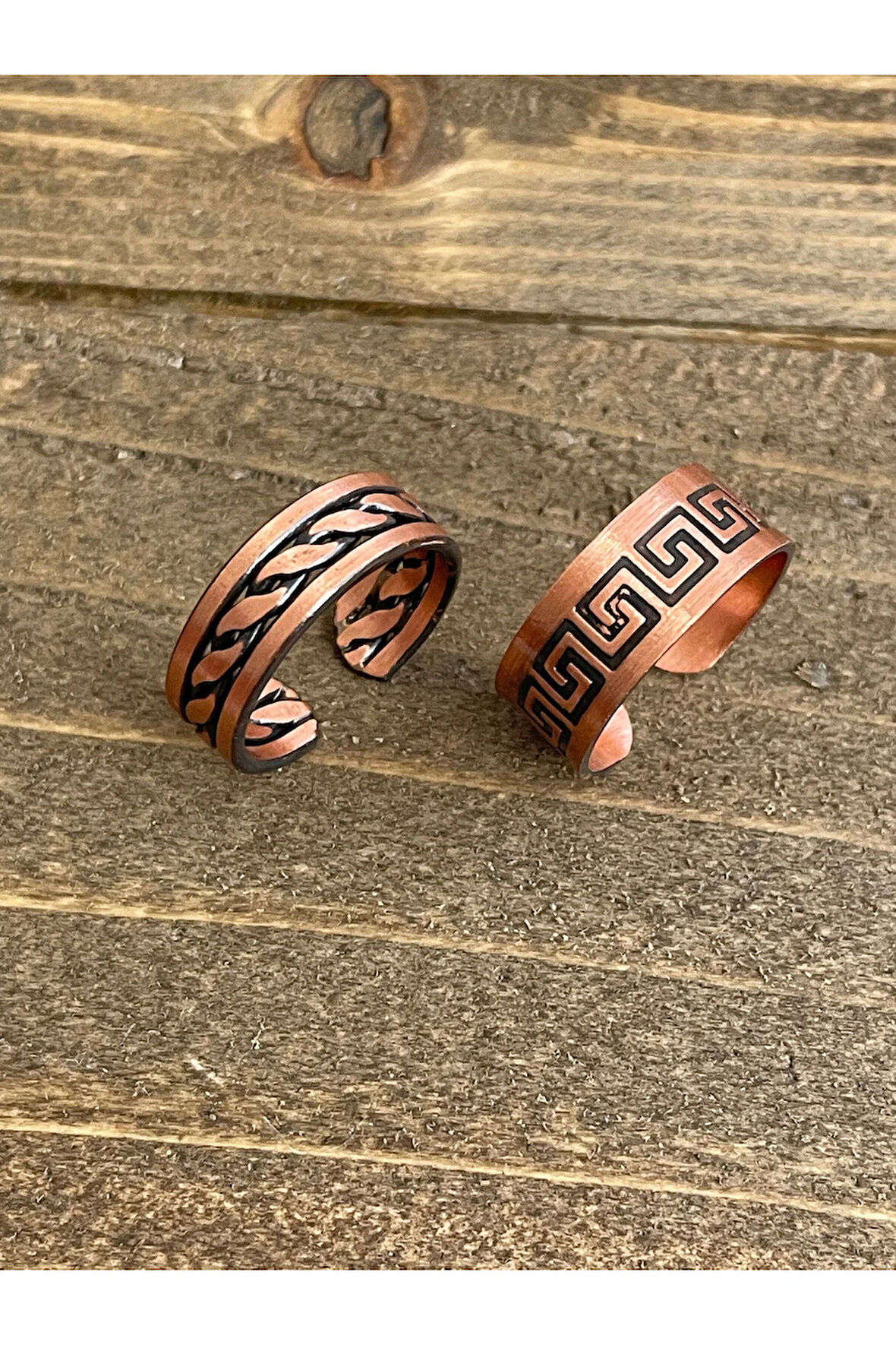 %100 Saf Bakır Ayarlanabilir Ölçü 2li Yüzük Özel Tasarım Bakır Yüzük