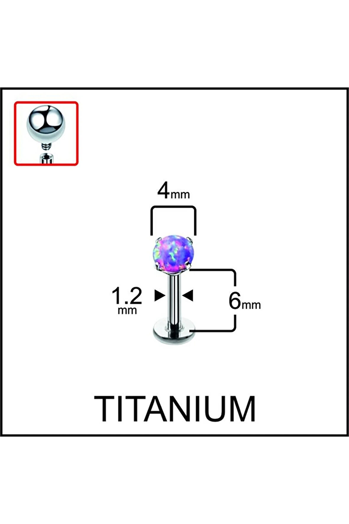 Yüksek Kalite G23 Titanyum Titanium Opal Taşlı Kıkırdak Helix Tragus Conch Titanyum Piercing
