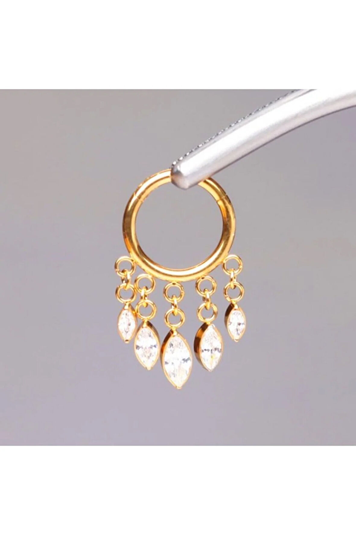 Yüksek Kalite G23 Titanyum Damla Zirkon Sallantılı Kilitli Halka Titanium Piercing