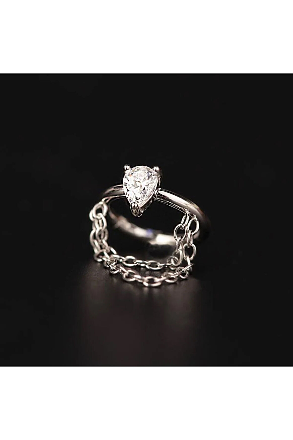 316 L Cerrahi Çelik Damla Kesim Zirkon Taşlı Çift Zincir Kilitli Halka Piercing 8mm x 1,2mm