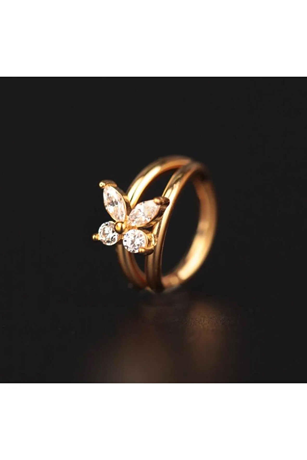 316 L Cerrahi Çelik Zirkon Kelebek Klitli Halka Piercing 8mm x1,2mm