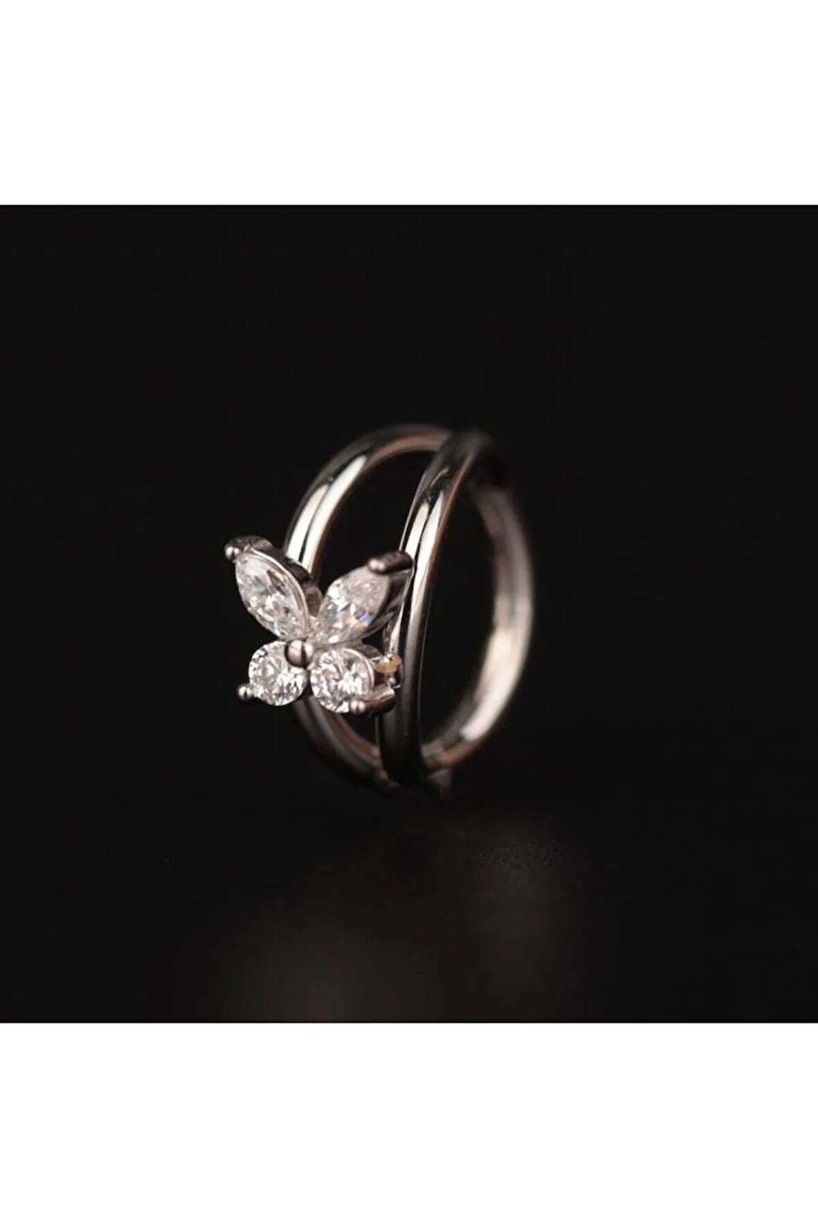 316 L Cerrahi Çelik Zirkon Kelebek Klitli Halka Piercing 8mm x1,2mm