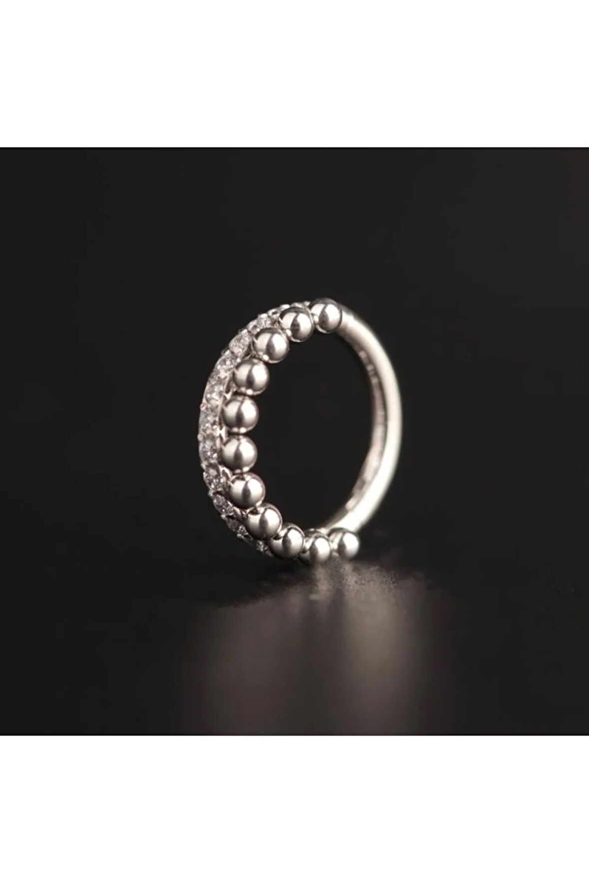 316 L Cerrahi Çelik Çift Zıra Top Ve Zirkon Taşlı Kilitli Halka Piercing 8mm x 1,2mm