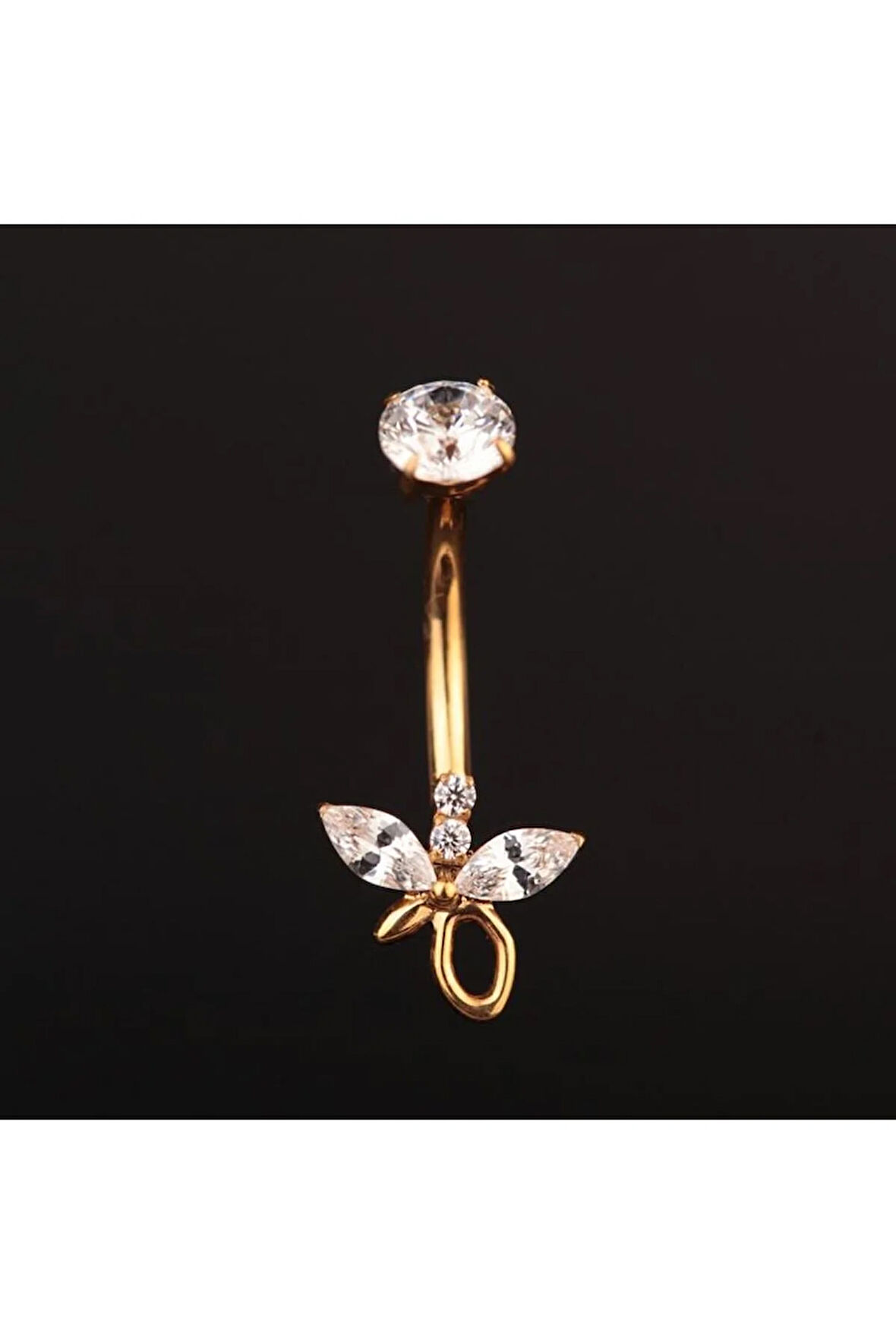 Yüksek Kalite G23 Titanium Zirkon Taşlı Kelebek Titanyum Göbek Piercingi