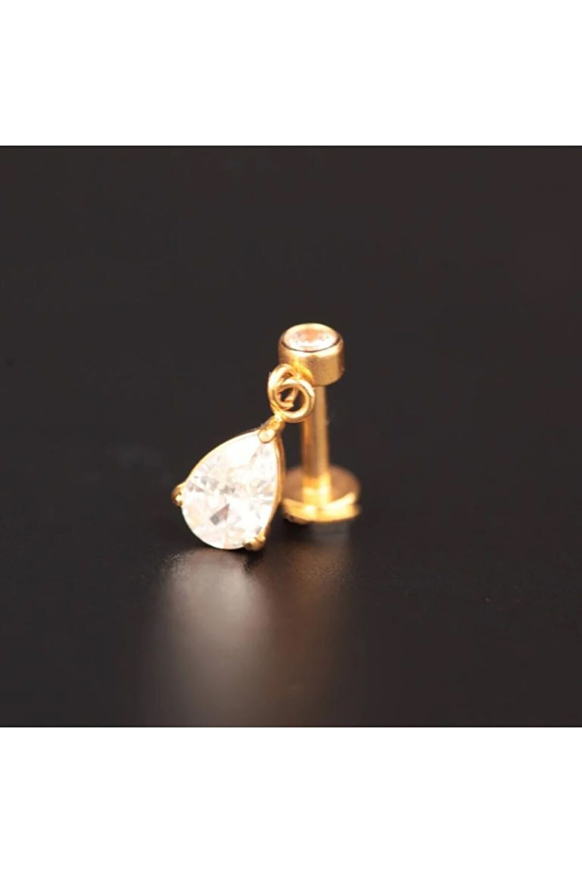 316 L Cerrahi Çelik Sallantılı Zirkon Taşlı Kıkırdak Helix Tragus Dudak Piercingi