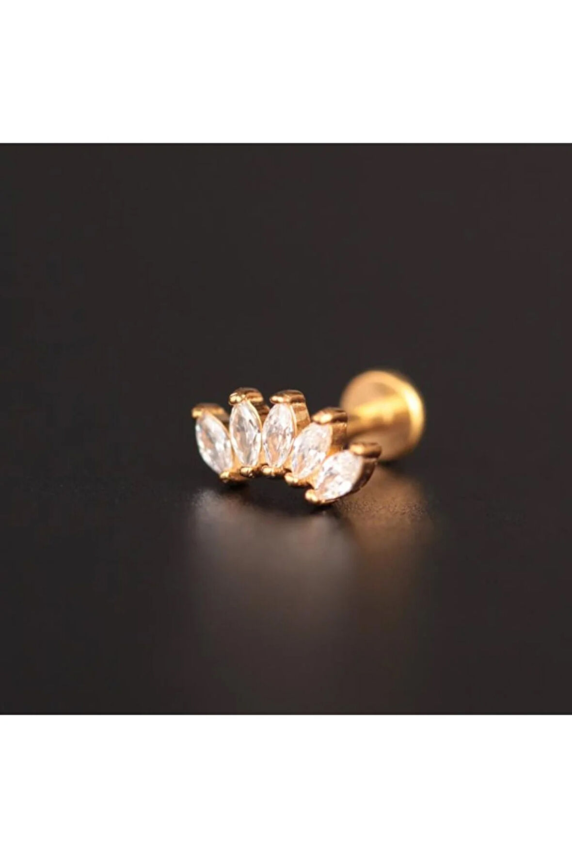 316 L Cerrahi Çelik Pırlanta Modeli Markiz Kesim Dudak Helix Tragus Kıkırdak Piercingi