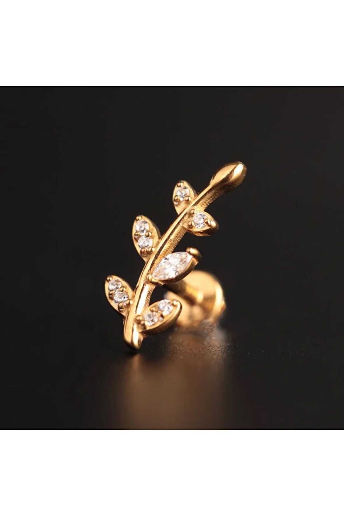 316 L Cerrahi Çelik Zirkon Taşlı Zeytin Dalı Dudak Helix Kıkırdak Tragus Piercingi