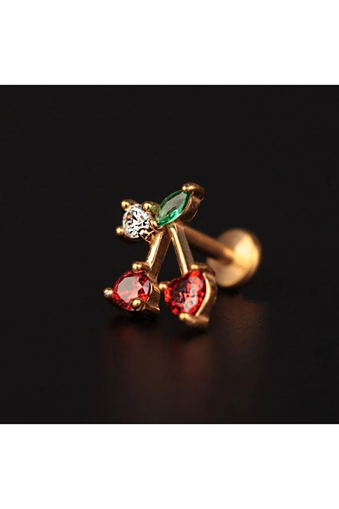 316 L Cerrahi Çelik Zirkon Taşlı Kiraz Helix Dudak Kıkırdak Tragus Piercingi