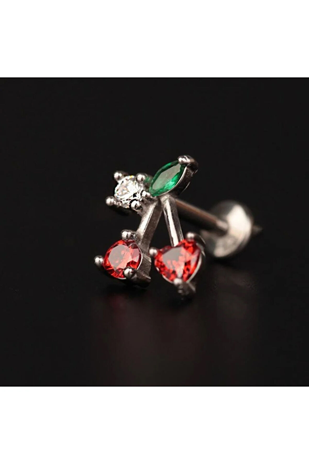 316 L Cerrahi Çelik Zirkon Taşlı Kiraz Helix Dudak Kıkırdak Tragus Piercingi