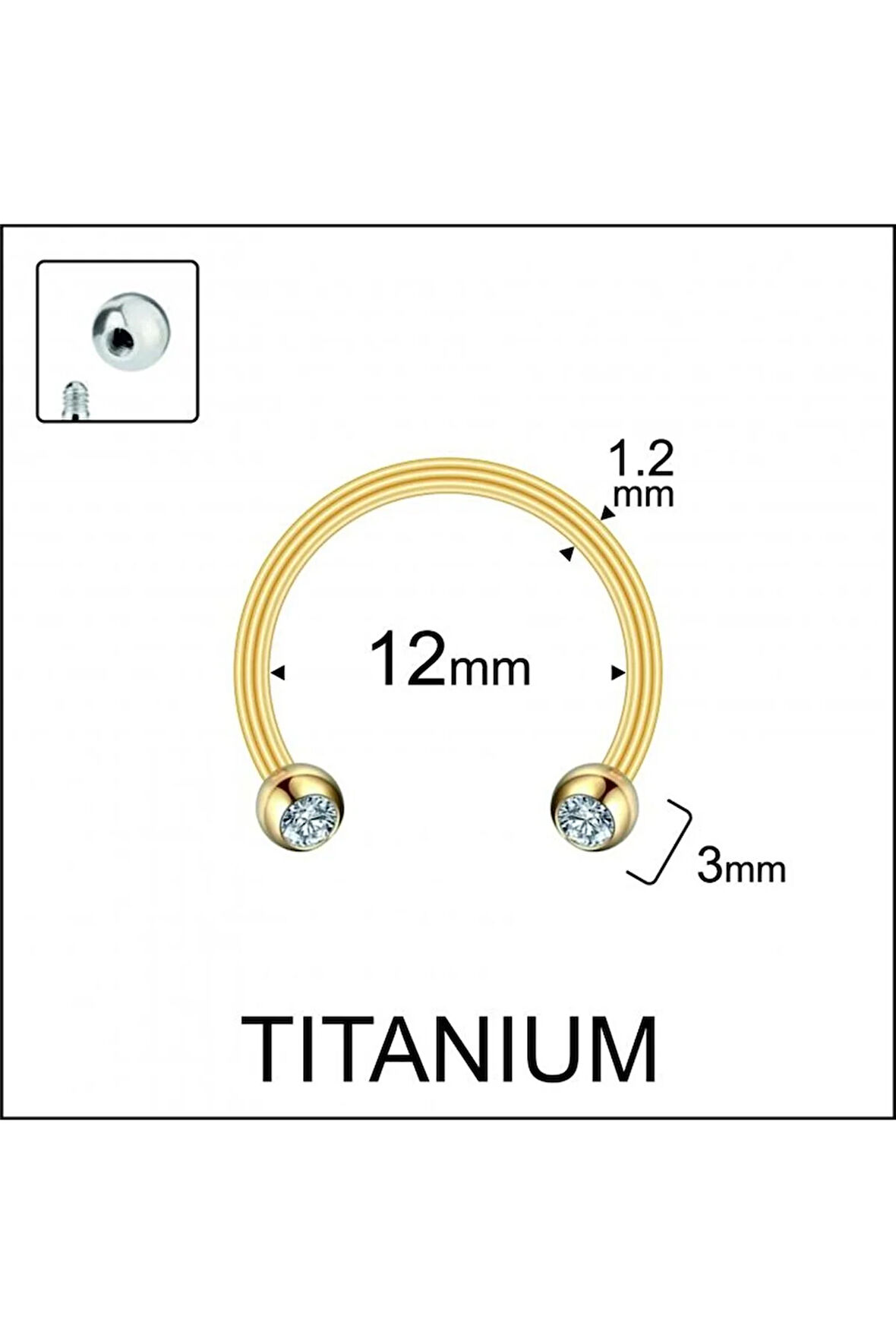 Yüksek Kalite G23 Titanium Zirkon Taşlı Titayum Halka Piercing