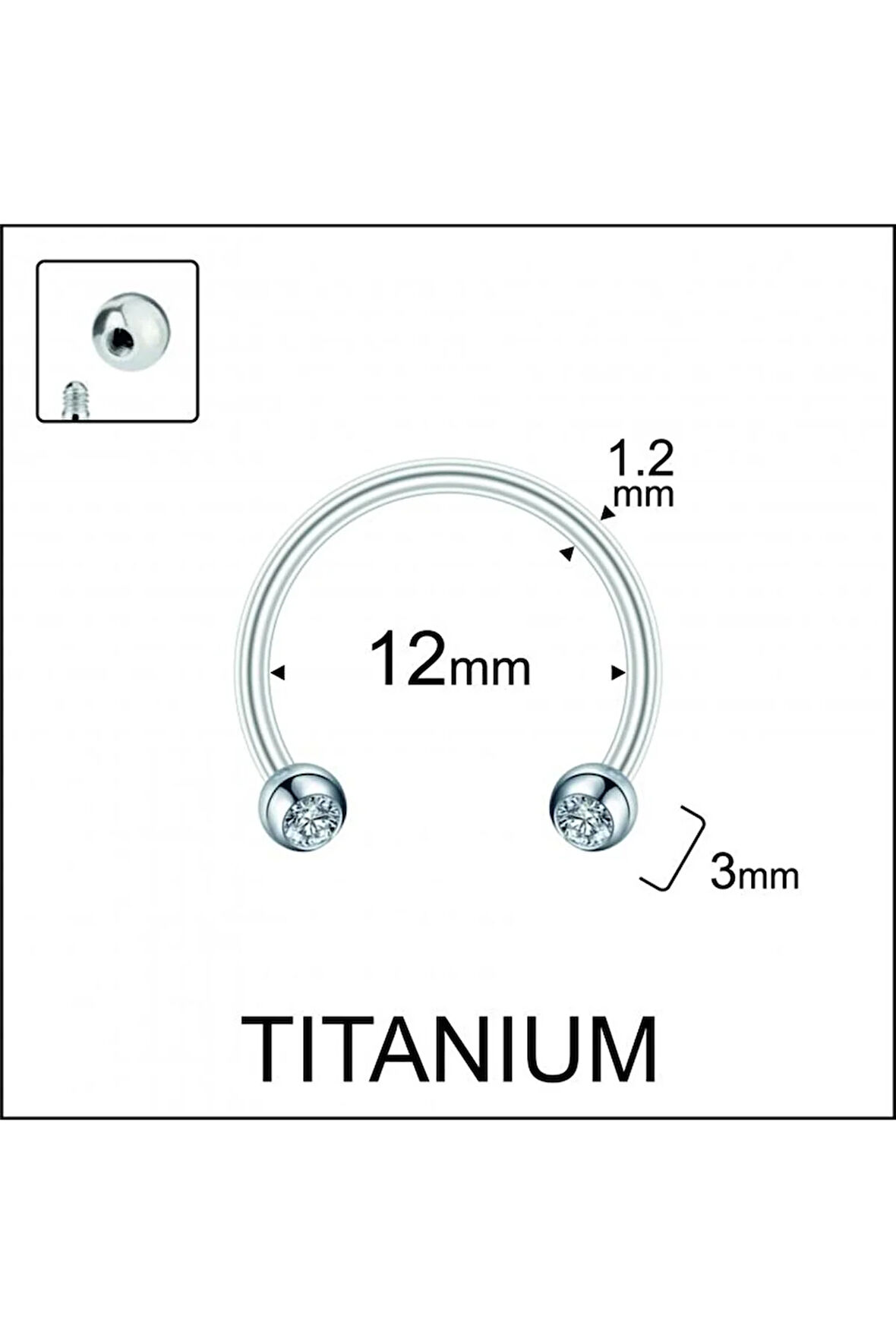 Yüksek Kalite G23 Titanium Zirkon Taşlı Titayum Halka Piercing