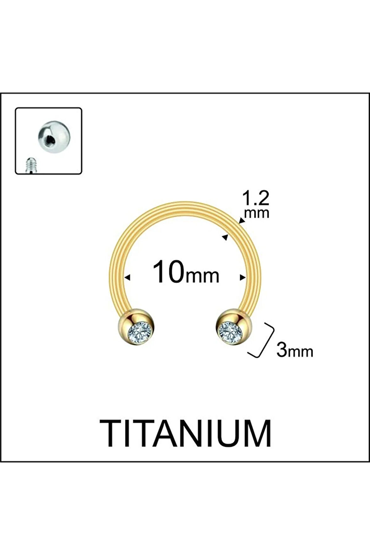 Yüksek Kalite G23 Titanium Zirkon Taşlı Titayum Halka Piercing