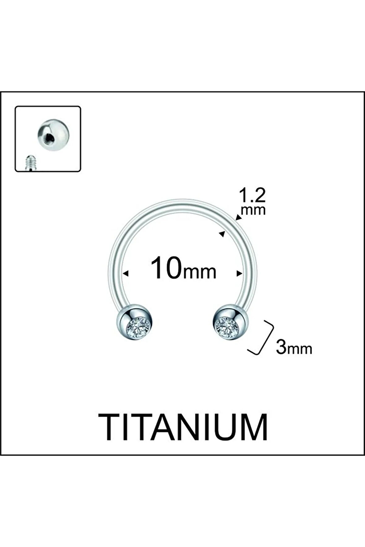 Yüksek Kalite G23 Titanium Zirkon Taşlı Titayum Halka Piercing