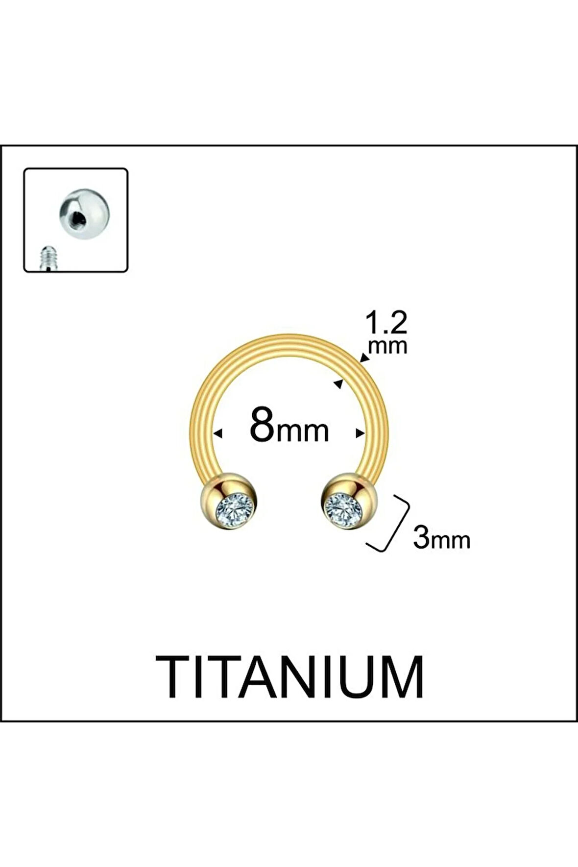 Yüksek Kalite G23 Titanium Zirkon Taşlı Titayum Halka Piercing