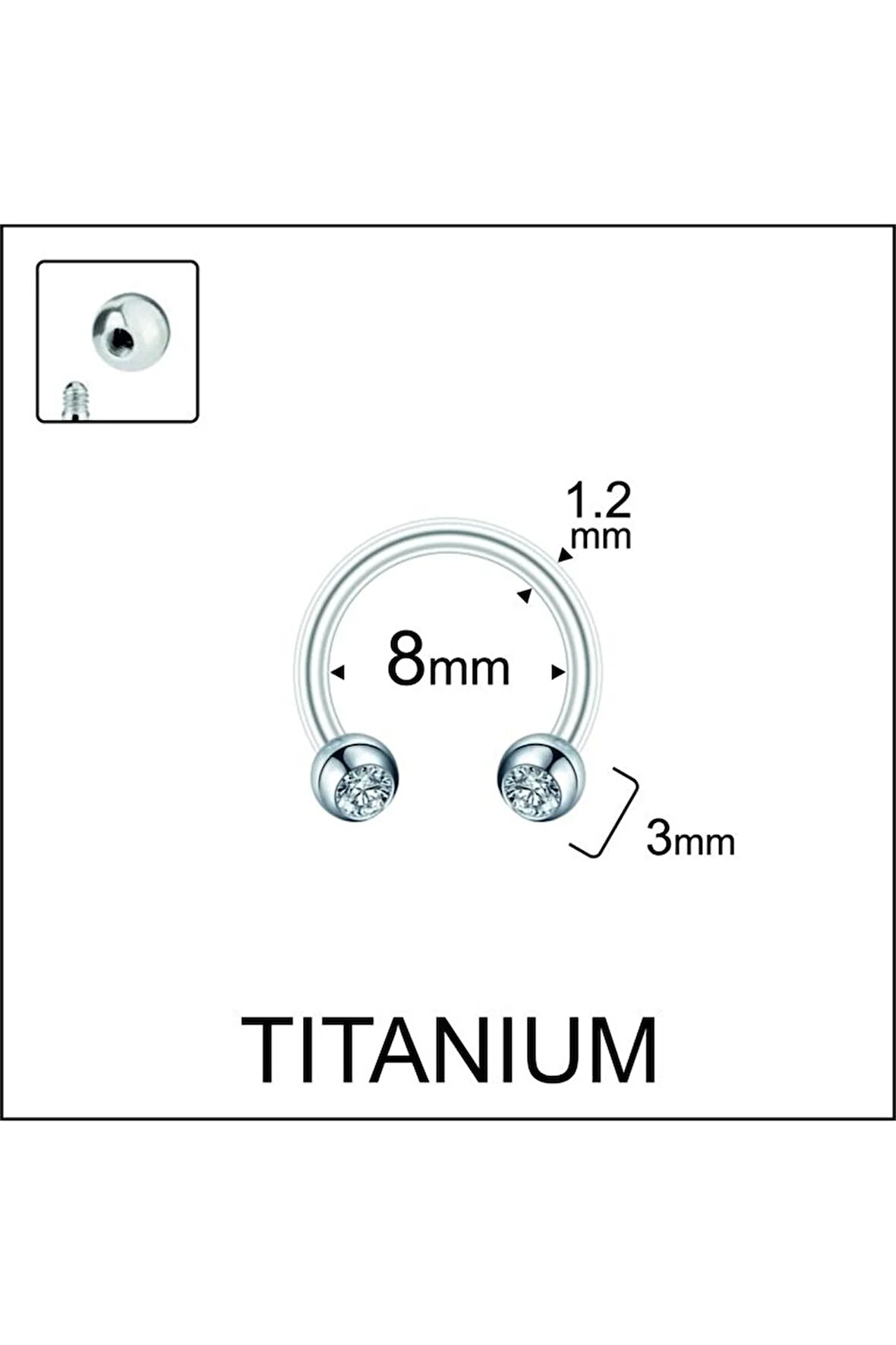 Yüksek Kalite G23 Titanium Zirkon Taşlı Titayum Halka Piercing