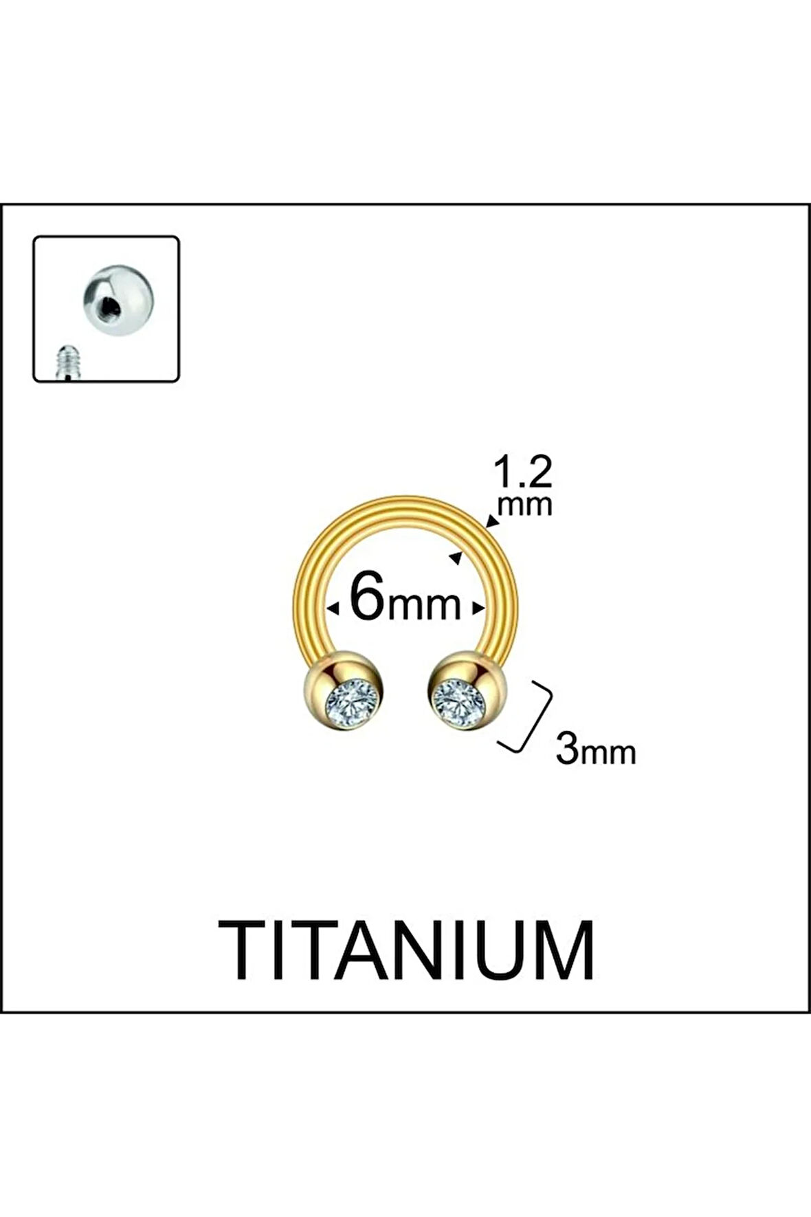 Yüksek Kalite G23 Titanium Zirkon Taşlı Titayum Halka Piercing
