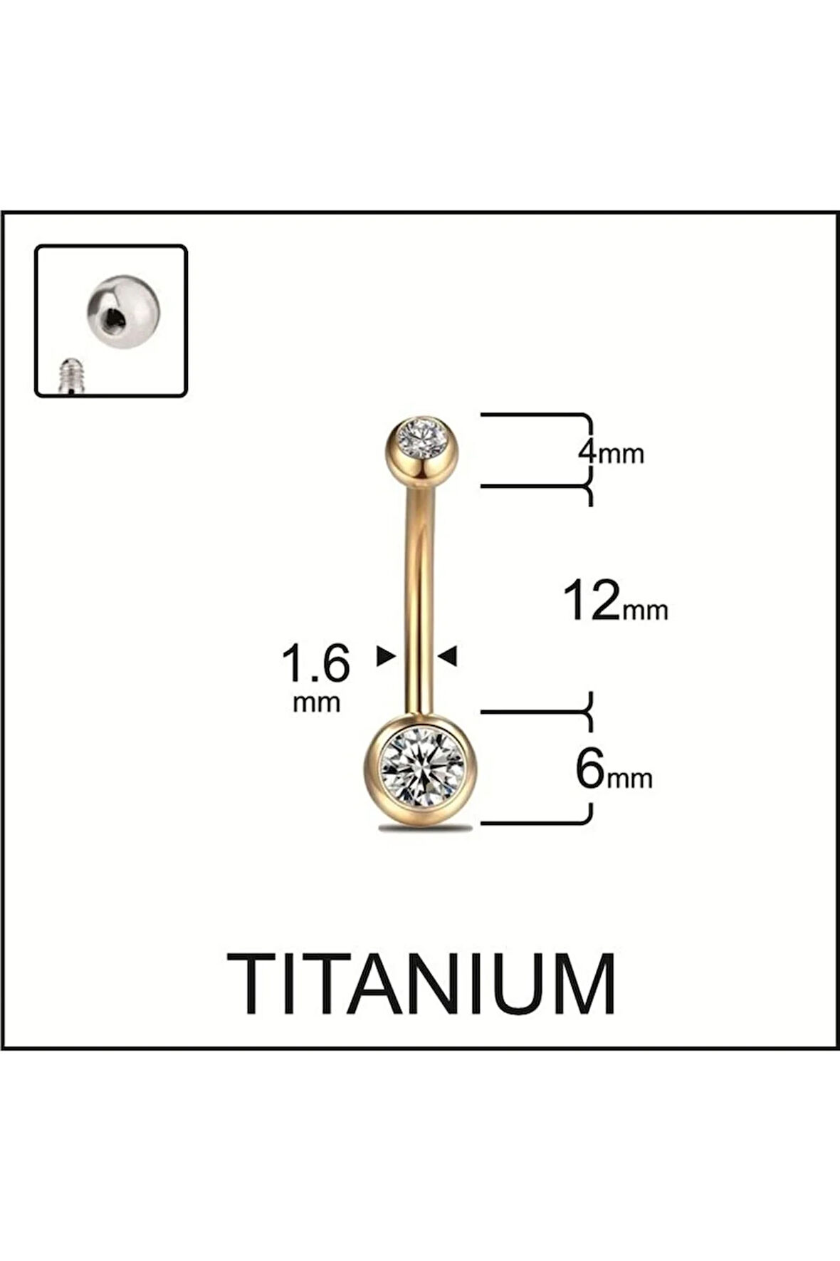 Yüksek Kalite G23 Titanium Çift Taşlı Titanyum Göbek Piercingi