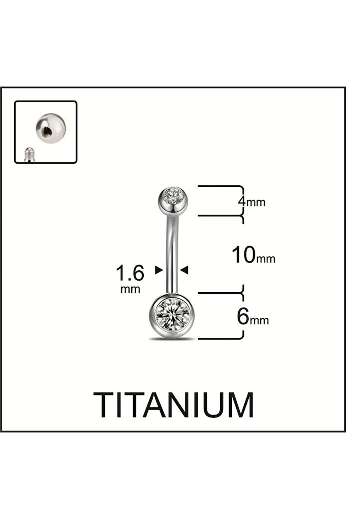 Yüksek Kalite G23 Titanium Çift Taşlı Titanyum Göbek Piercingi