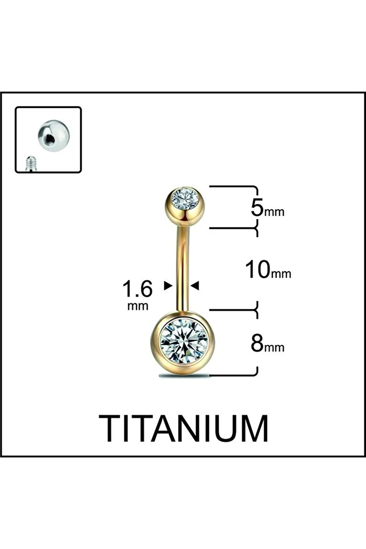 Yüksek Kalite G23 Titanium Çift Taşlı Titanyum Göbek Piercingi