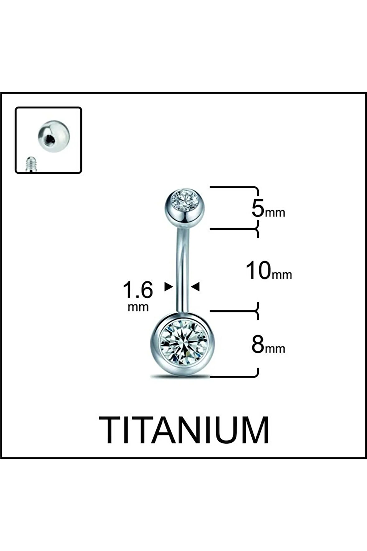 Yüksek Kalite G23 Titanium Çift Taşlı Titanyum Göbek Piercingi