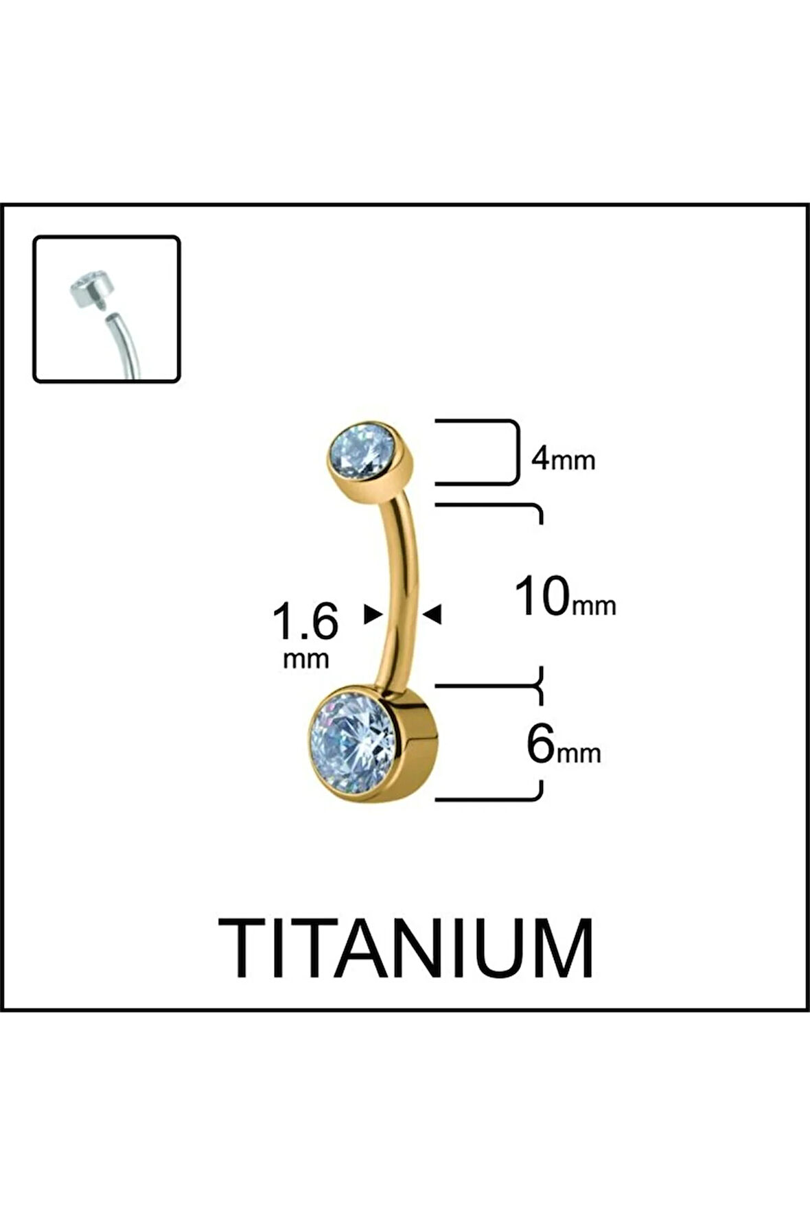 Yüksek Kalite G23 Titanium Çift Zirkon Taşlı Titanyum Göbek Piercingi